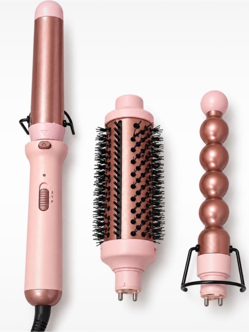 3-in-1 Pink Multi-Style Hair Tool with Rose Gold Barrels